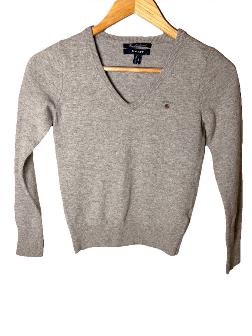 GANT Fine Lambswool V-Neck Sweater Gray Men’s Small Preppy Classic